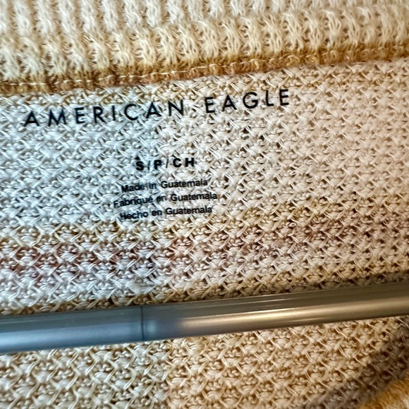 American Eagle Outfitters Striped T Shirt Waffle Knit Lettuce Hem Crew Neck - Picture 5 of 5